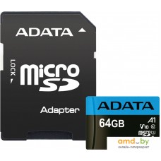 Карта памяти ADATA Premier AUSDX64GUICL10A1-RA1 microSDXC 64GB (с адаптером)