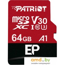 Карта памяти Patriot microSDXC EP Series PEF64GEP31MCX 64GB (с адаптером)