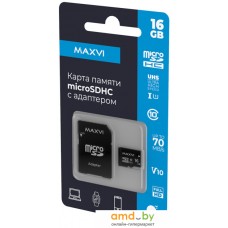 Карта памяти Maxvi microSDHC 16GB MSD16GBC10V10 (с адаптером)