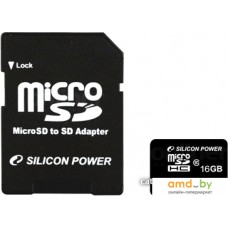 Карта памяти Silicon-Power microSDHC (Class 10) 16 Гб + адаптер (SP016GBSTH010V10-SP)