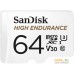 Карта памяти SanDisk High Endurance microSDXC SDSQQNR-064G-GN6IA 64GB (с адаптером). Фото №3