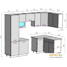 Готовая кухня ВерсоМебель ЭкоЛайт-5 1.4x2.6 правая (белый/фиолетовый)