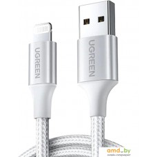 Кабель Ugreen US199 60161 USB Type-A - Lightning (1 м, белый/серебристый)