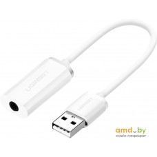 Адаптер Ugreen US206 30712 USB Type-A - 3.5 мм (0.15 м, белый)