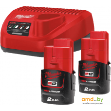 Аккумулятор с зарядным устройством Milwaukee M12 M12NRG-202 4933459209 (2 x 12В/2 Ач + 12В)