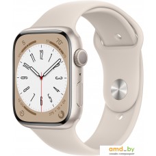 Умные часы Apple Watch Series 8 45 мм (алюминиевый корпус, звездный свет/звездный свет, спортивный силиконовый ремешок M/L)