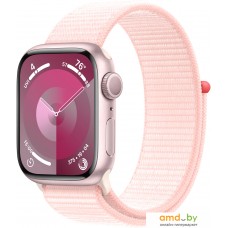 Умные часы Apple Watch Series 9 41 мм (алюминиевый корпус, розовый/розовый, нейлоновый ремешок)