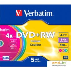 DVD+RW диск Verbatim Colour 4.7Gb 4x 43297 (5 шт.)