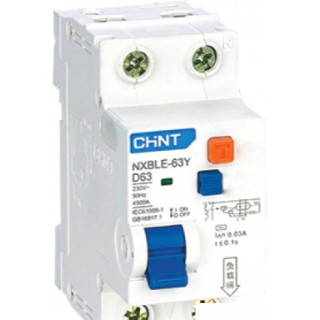 

Дифференциальный автомат Chint NXBLE-63Y 1P+N 16А 10mA AС С 4.5kA 105524, NXBLE-63Y 1P+N 16А 10mA AС С 4.5kA 105524