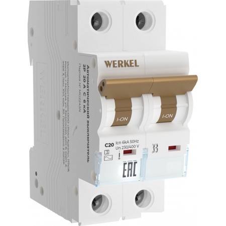 

Выключатель автоматический Werkel 2P 20 A C 6 кА W902P206, 2P 20 A C 6 кА W902P206