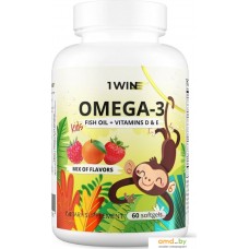 1WIN Omega-3 Kids+Vitamins D&E (60 капсул, клубника, малина, апельсин)