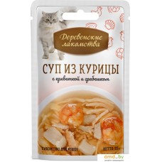 Лакомство для кошек Деревенские лакомства Суп из курицы с креветкой и гребешком 35 г