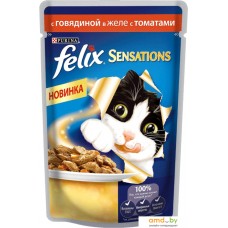 Консервированный корм для кошек Felix Sensations с говядиной в желе с томатом 0.085 кг