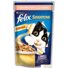 Консервированный корм для кошек Felix Sensations с лососем в желе со вкусом трески 0.085 кг