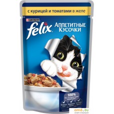 Консервированный корм для кошек Felix Аппетитные кусочки с курицей и томатами в желе 0.085 кг