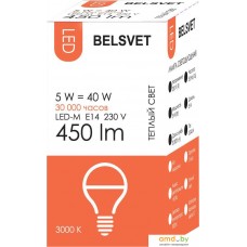 Светодиодная лампочка Belsvet LED-M G45 E27 5 Вт 3000 К