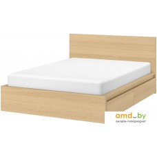 Кровать Ikea Мальм 200x180 (2 ящика, дуб беленый, без основания) 992.109.66