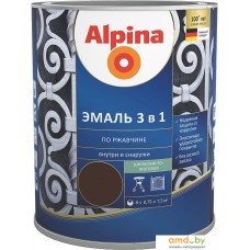 Эмаль Alpina Эмаль 3 в 1 по ржавчине (шоколадный, шелковисто-матовая, 0.75 л)