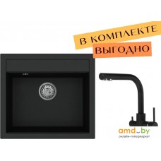 Кухонная мойка Aquasanita Quadro SQQ100 + Akvaduo 2663 L (черный металлик 601)