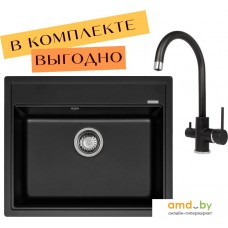 Кухонная мойка Aquasanita Rock SQR 101 + cмеситель Sabiaduo 2963 (черный металлик 601)