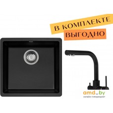 Кухонная мойка Aquasanita Fast SQF 102 + cмеситель Akvaduo 2663 L (черный металлик 601)