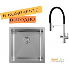 Кухонная мойка Aquasanita DER 100 X + cмеситель AquaSanita 7763 002 steel