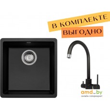 Кухонная мойка Aquasanita Fast SQF 101 + cмеситель Sabiaduo 2963 (черный металлик 601)