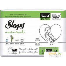 Трусики-подгузники Sleepy Natural 3 Midi 4-9 кг Jumbo Pack (34 шт)